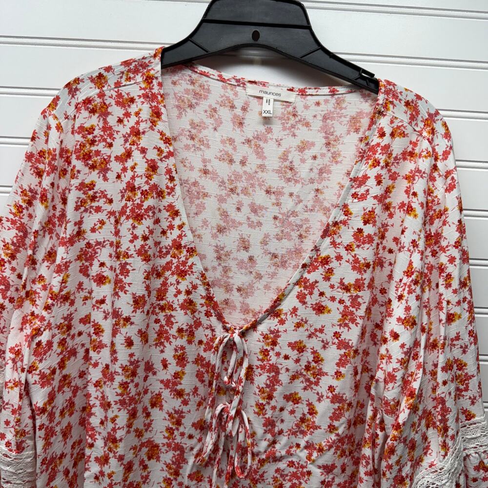 Maurice’s Floral Boho Deep V-neck Faux Tie Front Blouse/Top Size XXL - Picture 3 of 11